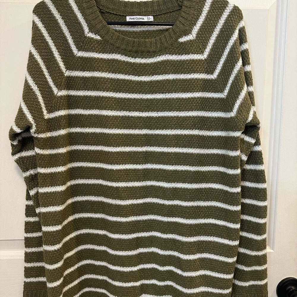 Pink Clover Olive and Cream stripe Knit Sweater‎ size large